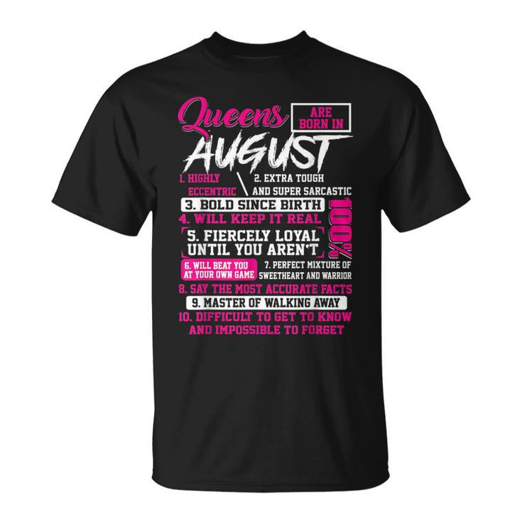 Queens Are Born In August 10 Facts Funny Birthday  Unisex T-Shirt