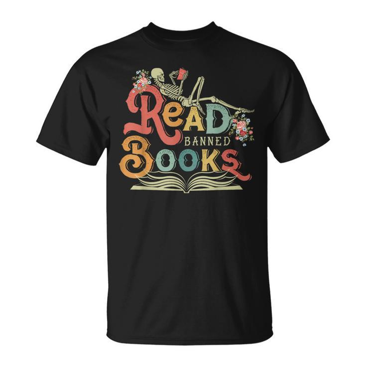 Read Banned Books Funny Skeleton Reading Book Reading Funny Designs Funny Gifts Unisex T-Shirt