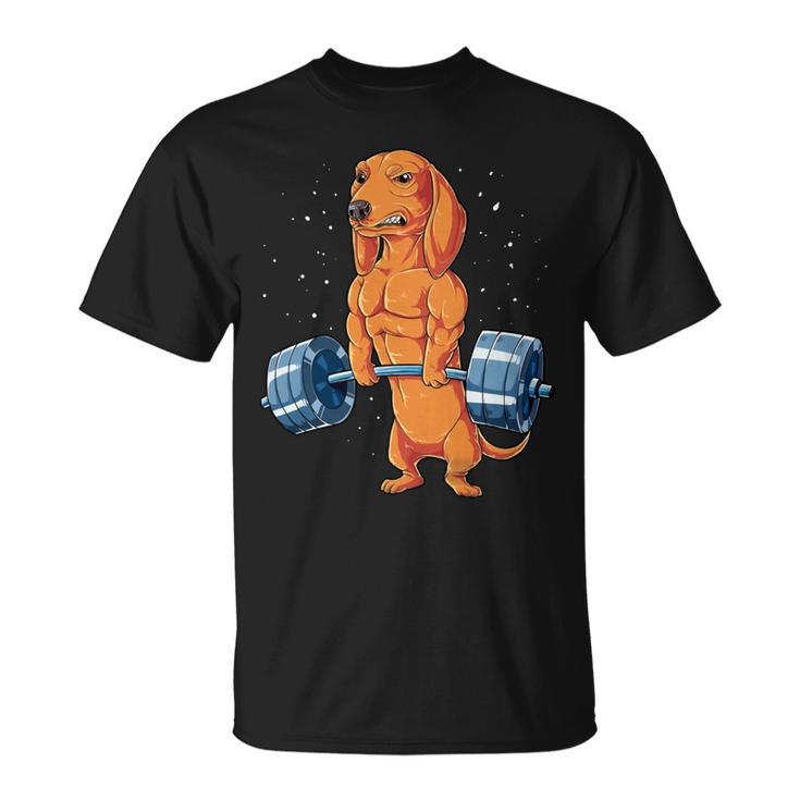 Red Dachshund Weightlifting - Mens Standard  Unisex T-Shirt