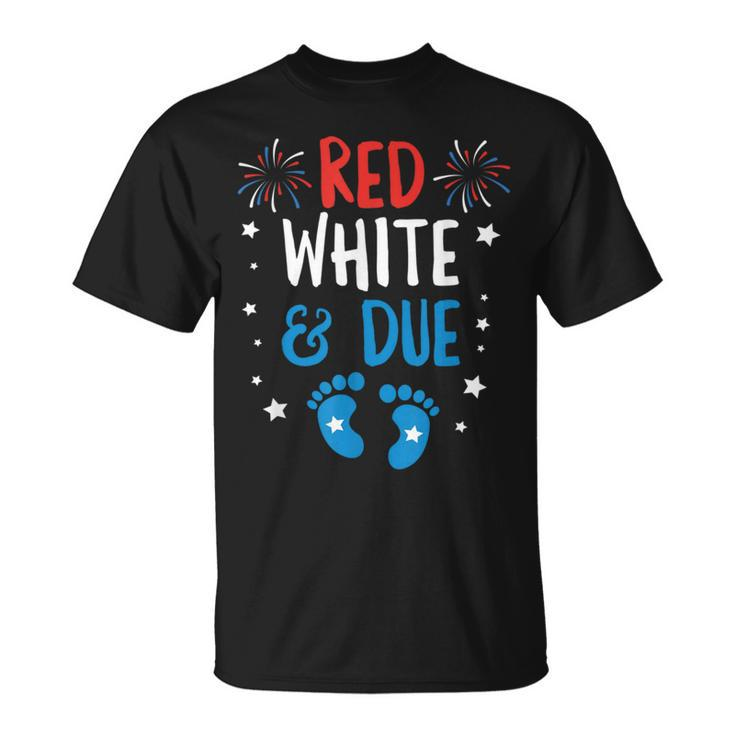 Red White And Due Baby Reveal Pregnancy Announcet Unisex T-Shirt