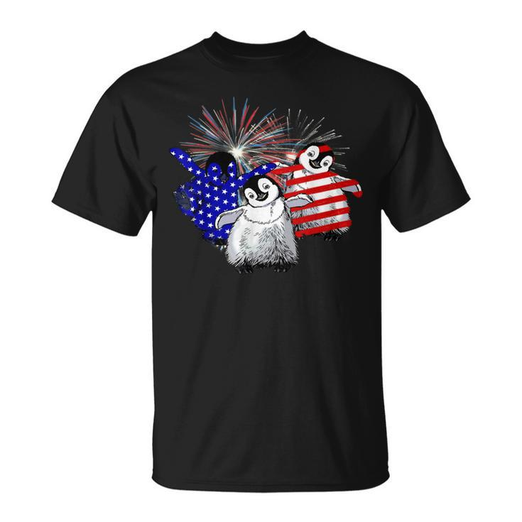 Red White Blue Penguin Fireworks 4Th Of July Unisex T-Shirt