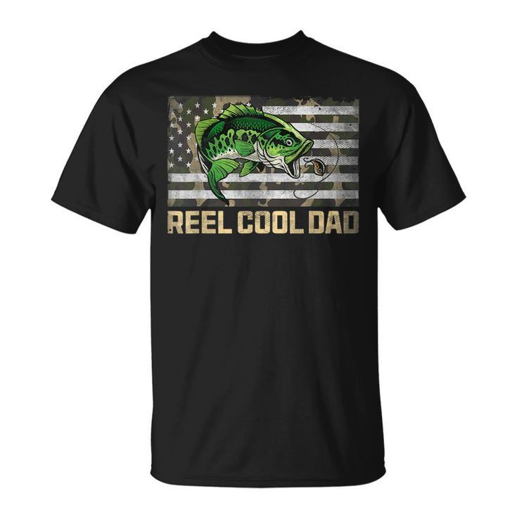 Reel Cool Dad Camouflage Flag Fathers Day Fisherman Fishing  Unisex T-Shirt