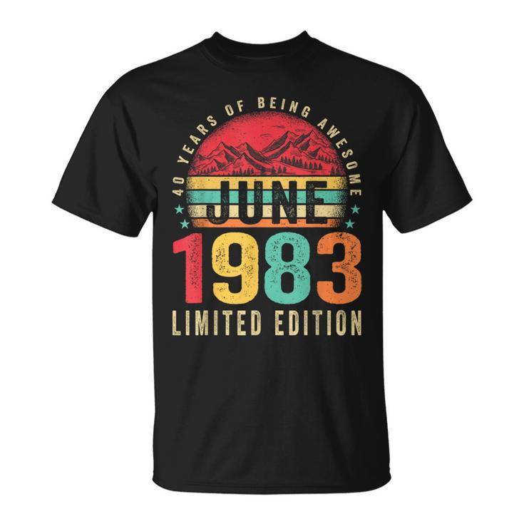 Retro 40Th Birthday Gifts Vintage Awesome Since June 1983  Unisex T-Shirt