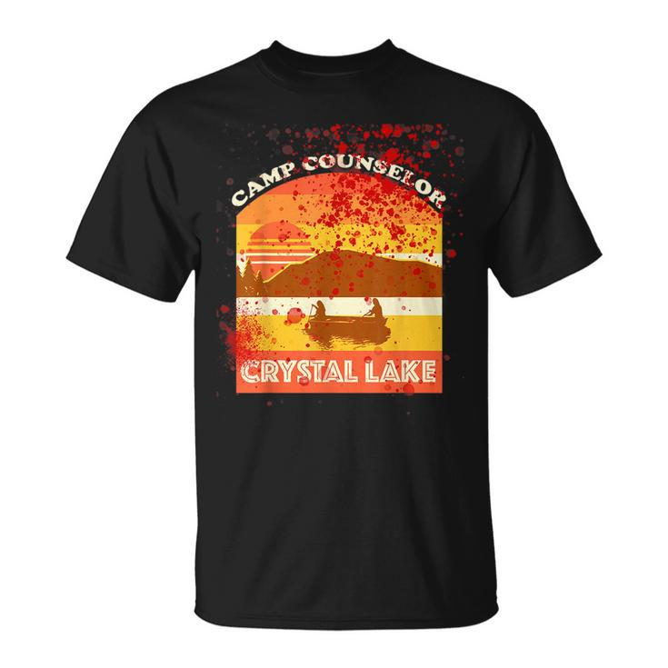 Retro Camp Counselor Crystal Lake With Blood Stains Counselor T-Shirt