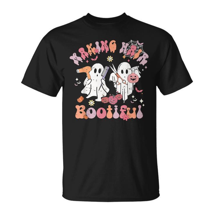 Retro Cute Ghost Halloween Hair Stylist Making Hair Bootiful T-Shirt