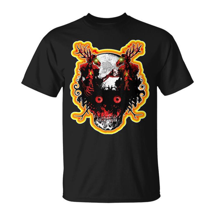 Retro Double Wendigo Skull And Moon Vintage Scary Monster  Unisex T-Shirt