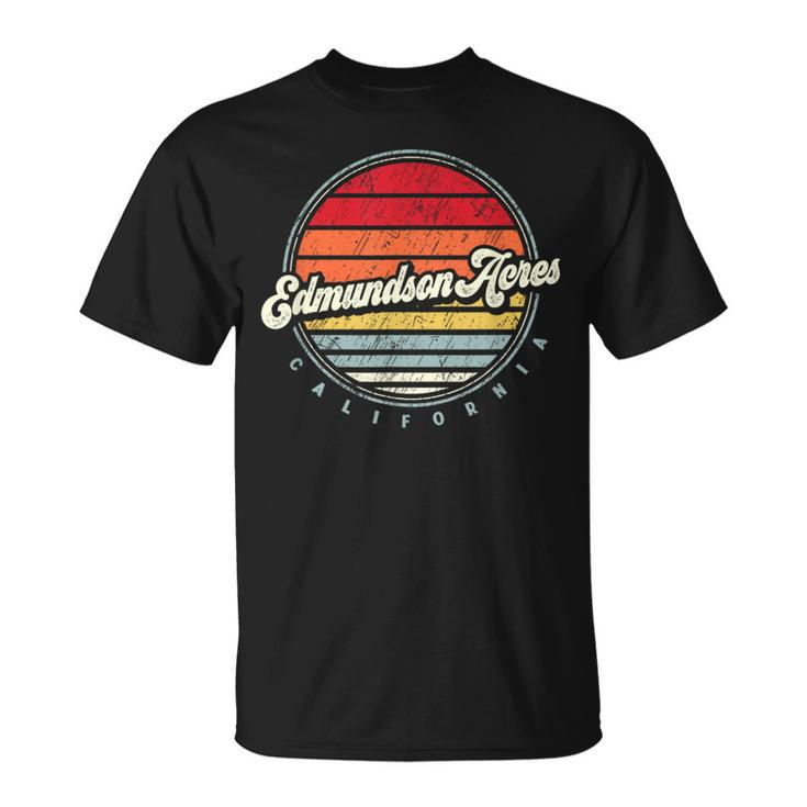 Retro Edmundson Acres Home State Cool 70S Style Sunset T-Shirt