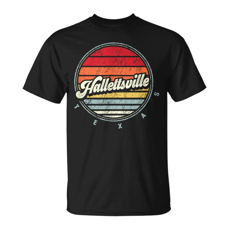 Retro Hallettsville Home State Cool 70S Style Sunset T-Shirt