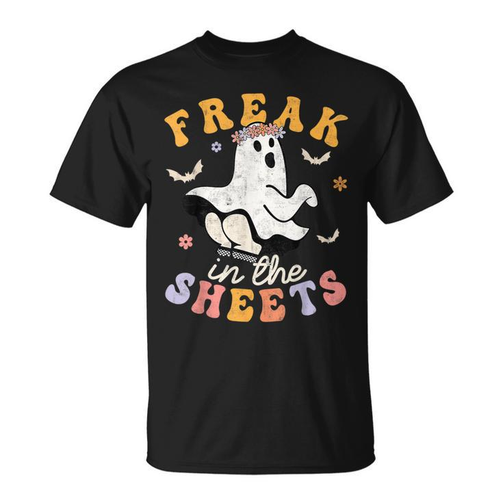 Retro Halloween Freak In The Sheets Ghost Boo Spooky Season T-Shirt