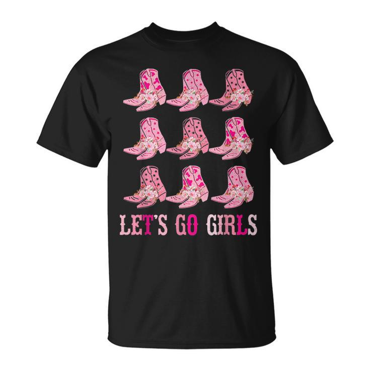 Retro Lets Go Girls Boot Pink Western Cowgirl  Unisex T-Shirt