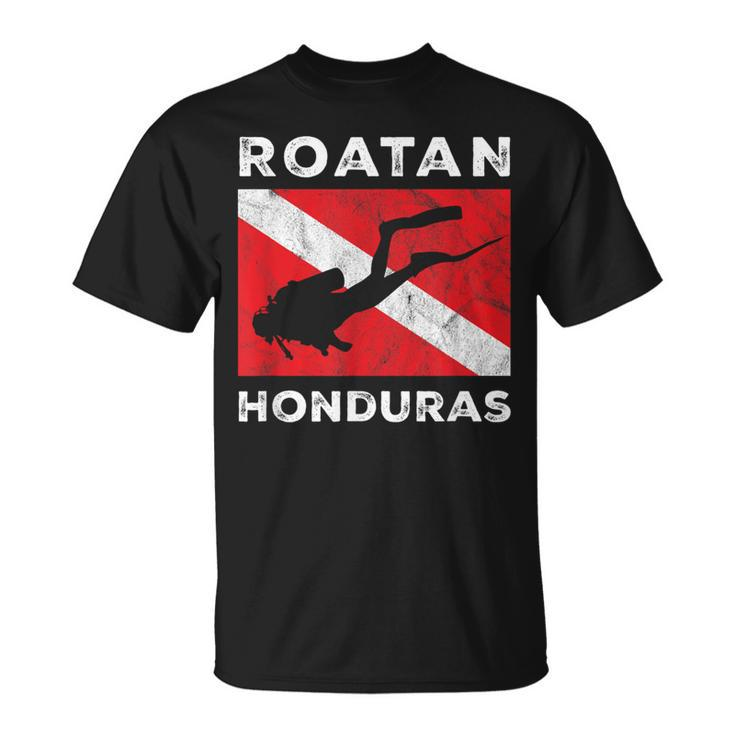 Retro Roatan Honduras Scuba Dive Vintage Dive Flag Diving T-Shirt