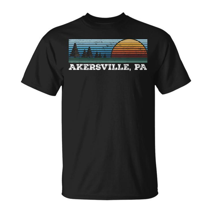 Retro Sunset Stripes Akersville Pennsylvania T-Shirt