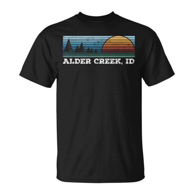 Retro Sunset Stripes Alder Creek Idaho T-Shirt