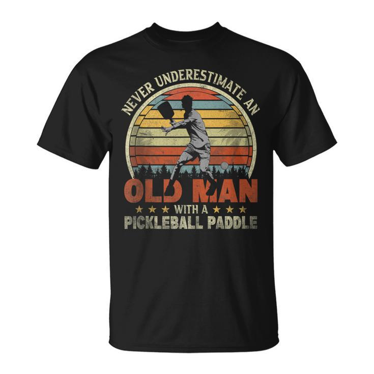 Retro Never Underestimate Old Man With Pickleball Paddle T-Shirt