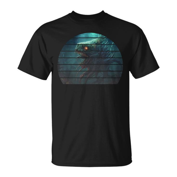 Retro Vintage Anime Deep Sea Monster Scary Ocean Fish  Unisex T-Shirt
