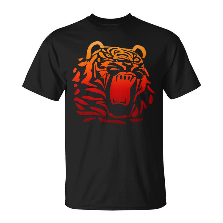 Roaring Tiger Head Tribal Tattoo Style Orange Gradient Unisex T-Shirt