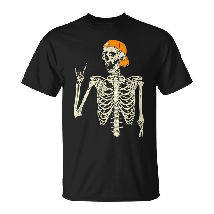 Rocker Skeleton Cap Skater Cool Halloween Punk Rock Boys T-Shirt