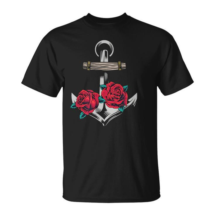 Rose And Anchor Nautical Tattoo Design  Unisex T-Shirt