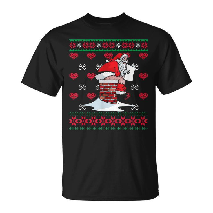 Santa Pooping Down Chimney Ugly Xmas Sweater Christmas T-Shirt