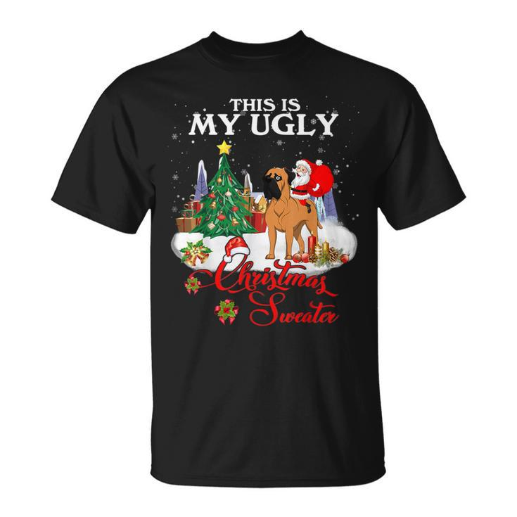 Santa Riding Bullmastiff This Is My Ugly Christmas Sweater T-Shirt