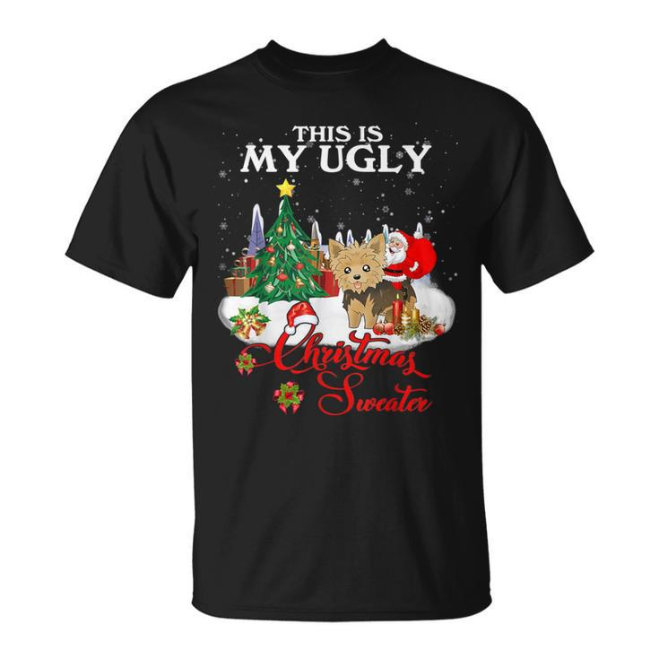 Santa Riding Morkie This Is My Ugly Christmas Sweater T-Shirt