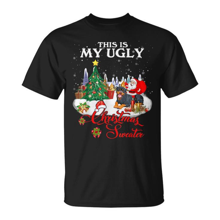 Santa Riding Rottweiler This Is My Ugly Christmas Sweater T-Shirt