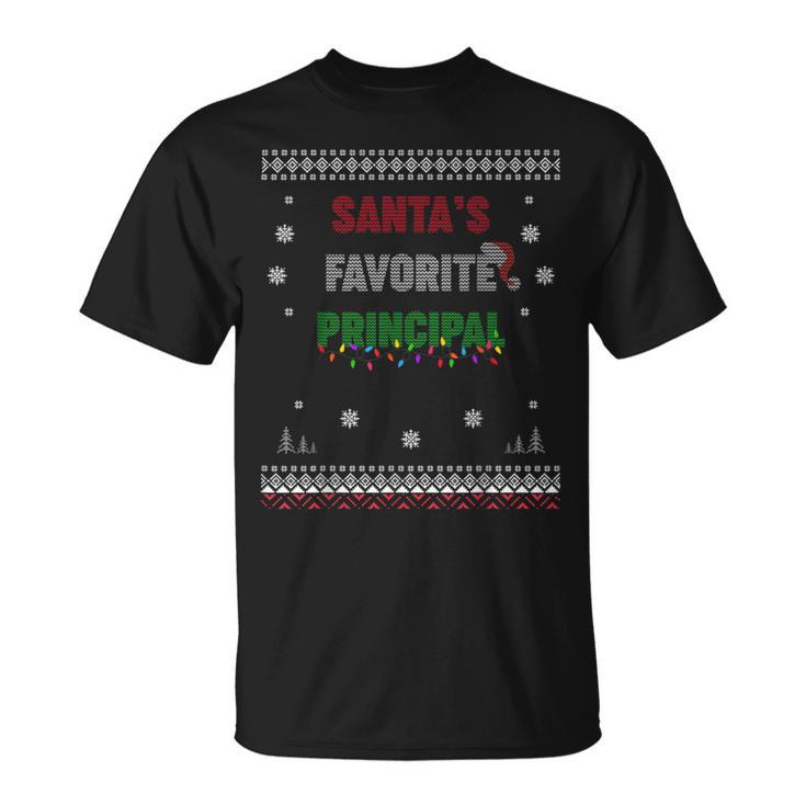 Santa's Favorite Principal Ugly Sweater Christmas T-Shirt