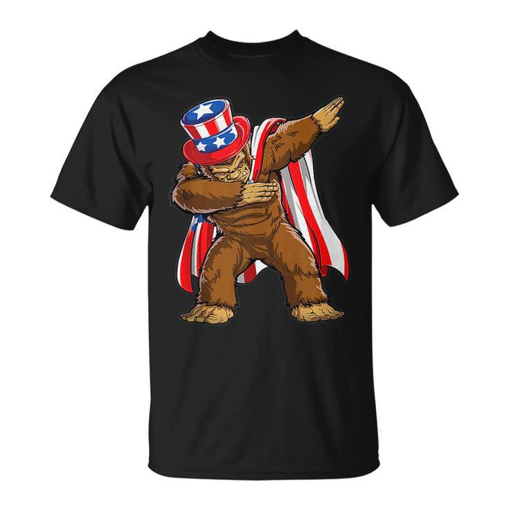 Sasquatch Dabbing Bigfoot 4Th Of July Usa Flag Independence  Unisex T-Shirt