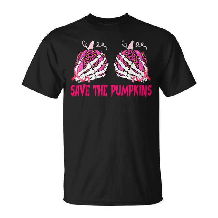 Save The Pumpkins Leopard Skeleton Breast Cancer Awareness T-Shirt