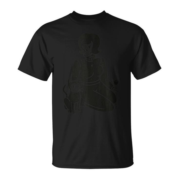 Scary Creepy Skeleton Skull Faced Woman Kitty Inspiration St  Unisex T-Shirt