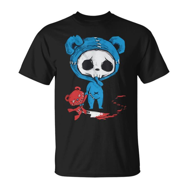 Scary Skeleton With Bloody Voodoo Doll Bear Fairy Grunge Alt T-Shirt