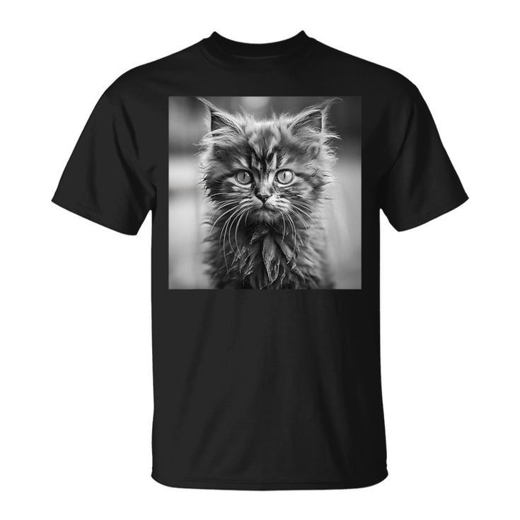 Selkirk Rex Cat Cinematic Black And White Photography T-Shirt