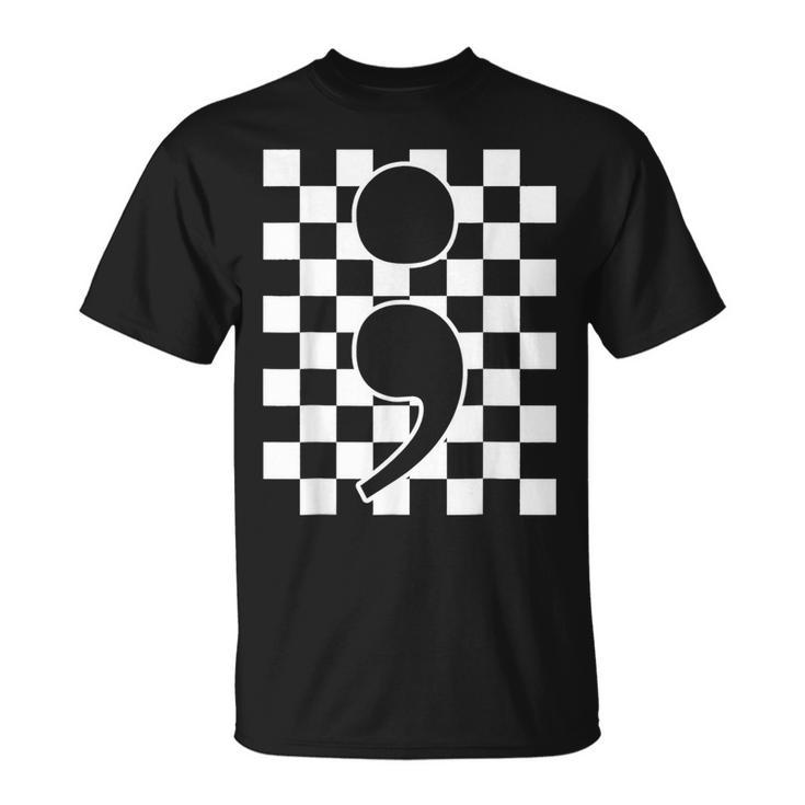 Semicolon Mental Health Matters Awareness Retro Checkered T-Shirt