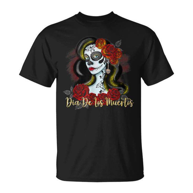 Senora Lady Roses Mexican Dead Day Of Dia De Los Muertos T-Shirt