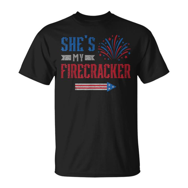 Shes My Firecracker Fireworks Usa Flag Couples 4Th Of July Usa Funny Gifts Unisex T-Shirt