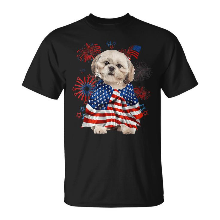 Shih Tzu Dog American Usa Flag 4Th Of July Dog Lover Owner  Unisex T-Shirt