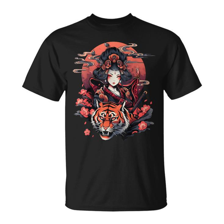 Showcase Your Love For Japanese Culture Geisha And Tiger  Unisex T-Shirt