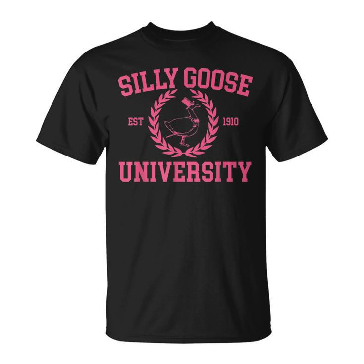 Silly Goose University Pink Goose Funny Meme School Bird Goose Funny Gifts Unisex T-Shirt