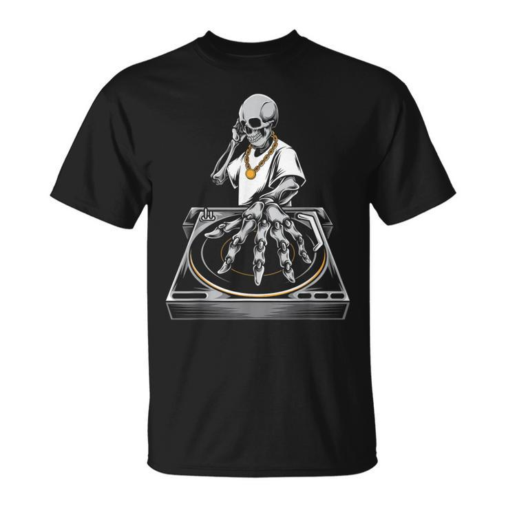 Skeleton Dj Lazy Halloween Costume Skull Disc Jockey T-Shirt