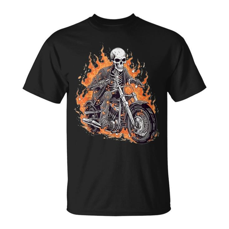 Skeleton Riding Motorcycle Halloween Costume Biker Boys T-Shirt