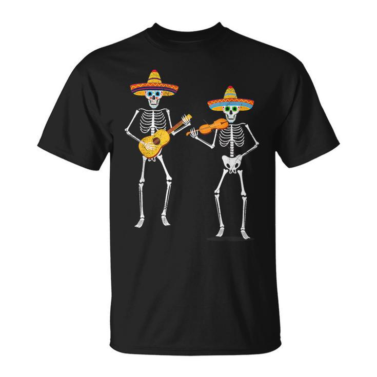 Skeleton Sombreros Guitar Fiesta Cinco De Mayo Mexican Party T-Shirt