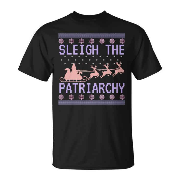 Sleigh The Patriarchy Feminist Ugly Christmas Sweater Meme T-Shirt
