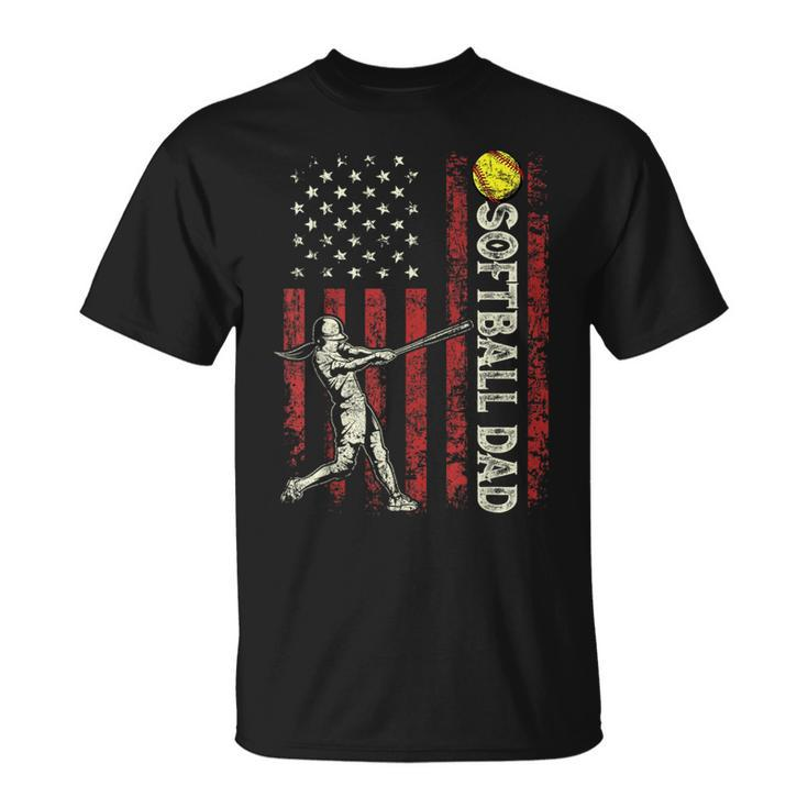 Softball Dad Us Flag Gifts For Dad Men Patriotic Fathers Day Gift For Mens Unisex T-Shirt