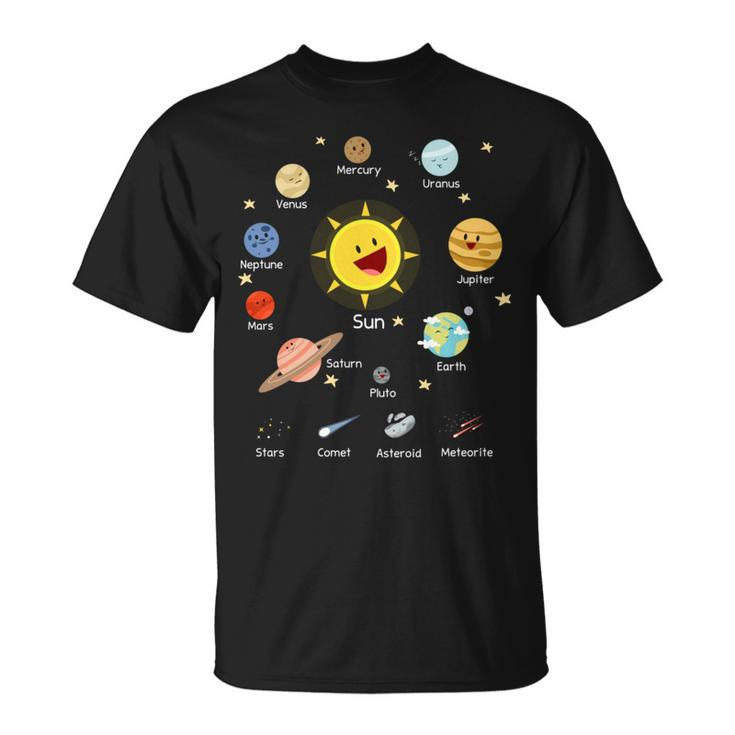 Solar System With Sun Planets Comets And Earth T-Shirt