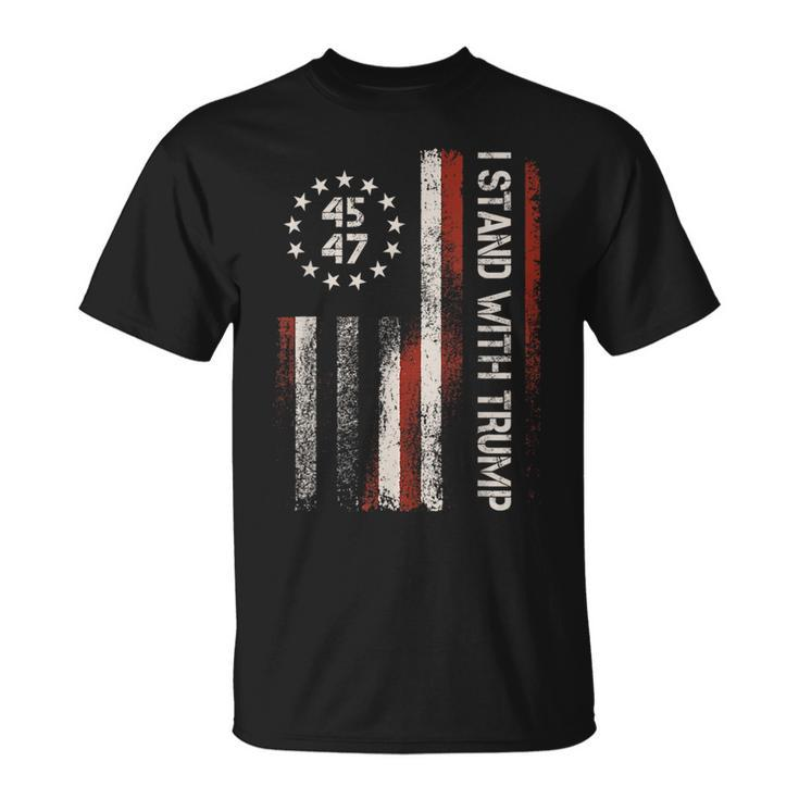 I Stand With Trump 45 47 4Th Of July Usa America Flag Retro T-Shirt