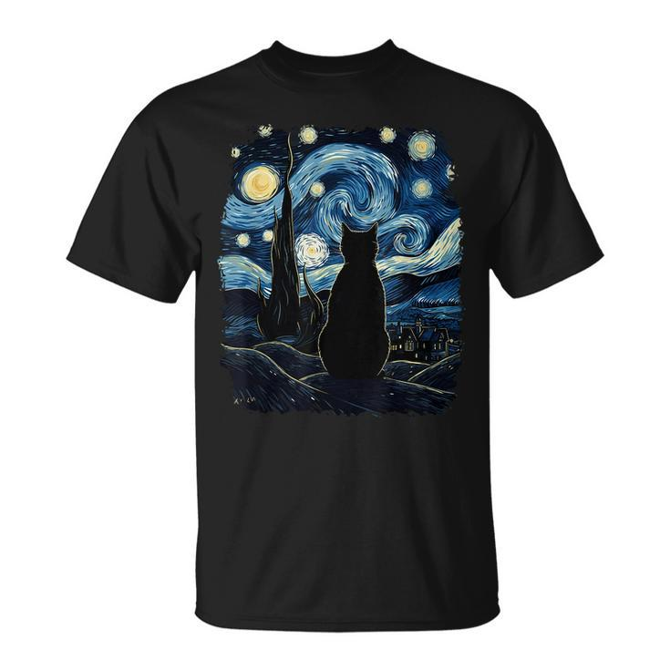 Starry Night Inspired Cat  Cat T-Shirt