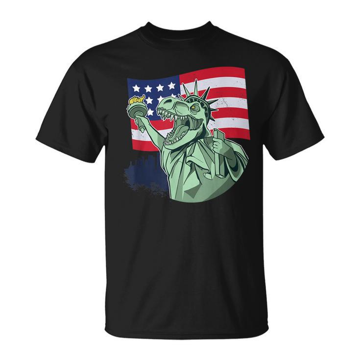 Statue Of Liberty Dinosaur American Flag 4Th Of July Usa  Unisex T-Shirt