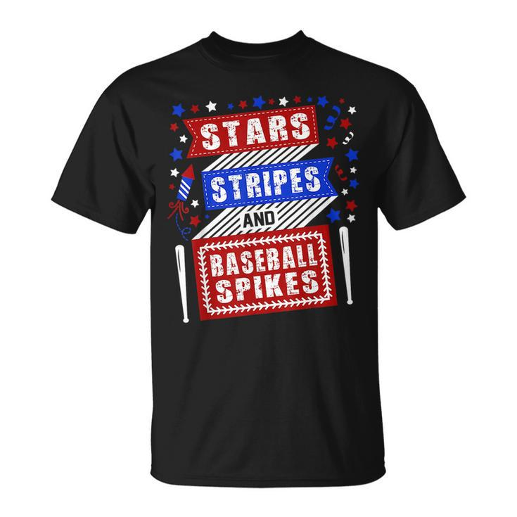 Stripes Stars And Baseball Spikes 4Th Of July Independence  Unisex T-Shirt