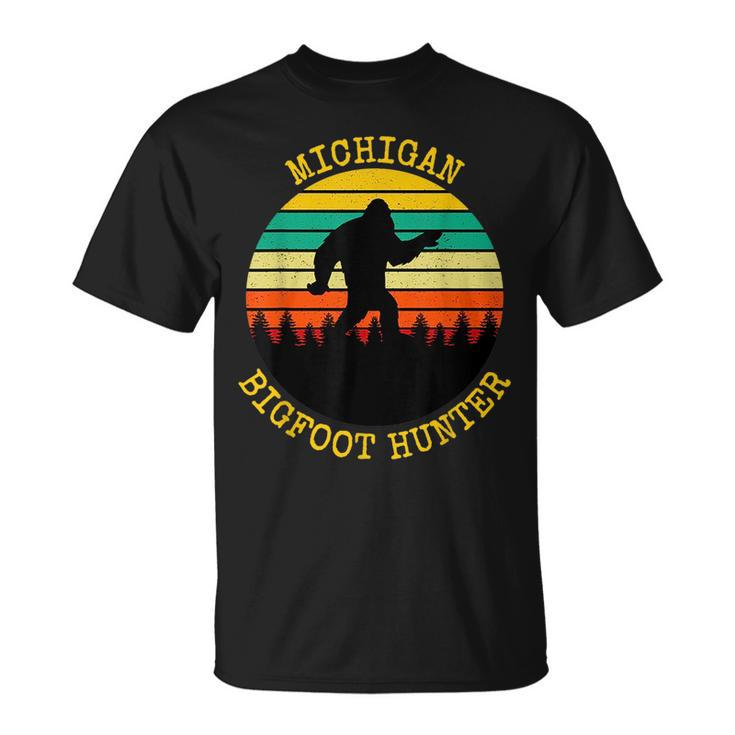Sunset Bigfoot Big Foot In Forest Michigan Bigfoot Hunter  Unisex T-Shirt