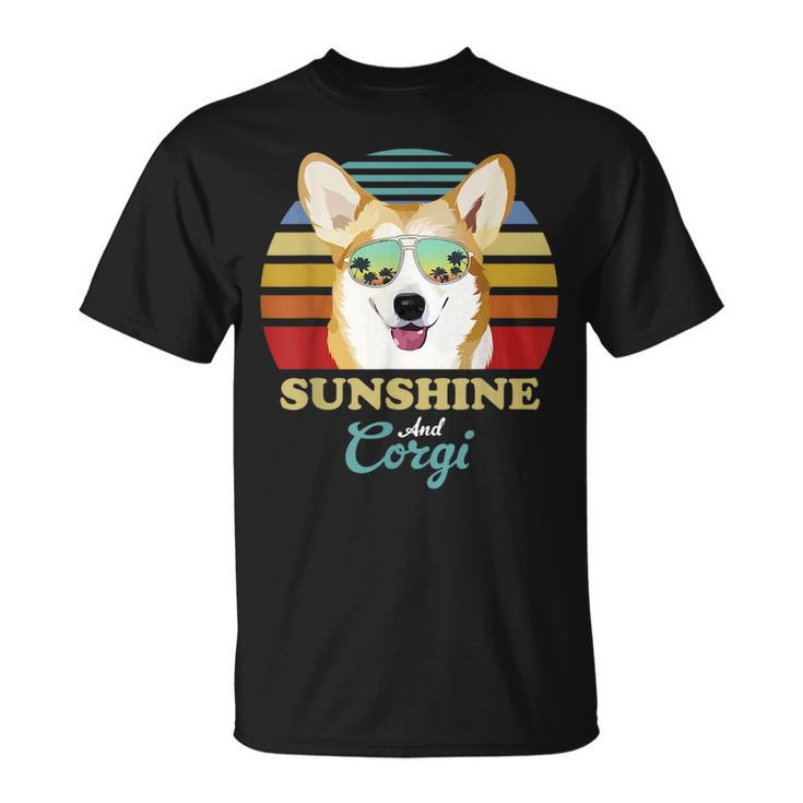 Sunshine And Corgi Dog Vintage Retro Sunset Beach Vibe  Unisex T-Shirt